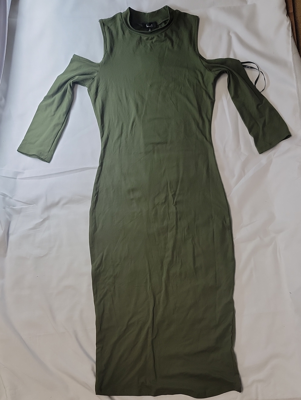 love J Olive Green Cold-Shoulder Midi Dress
